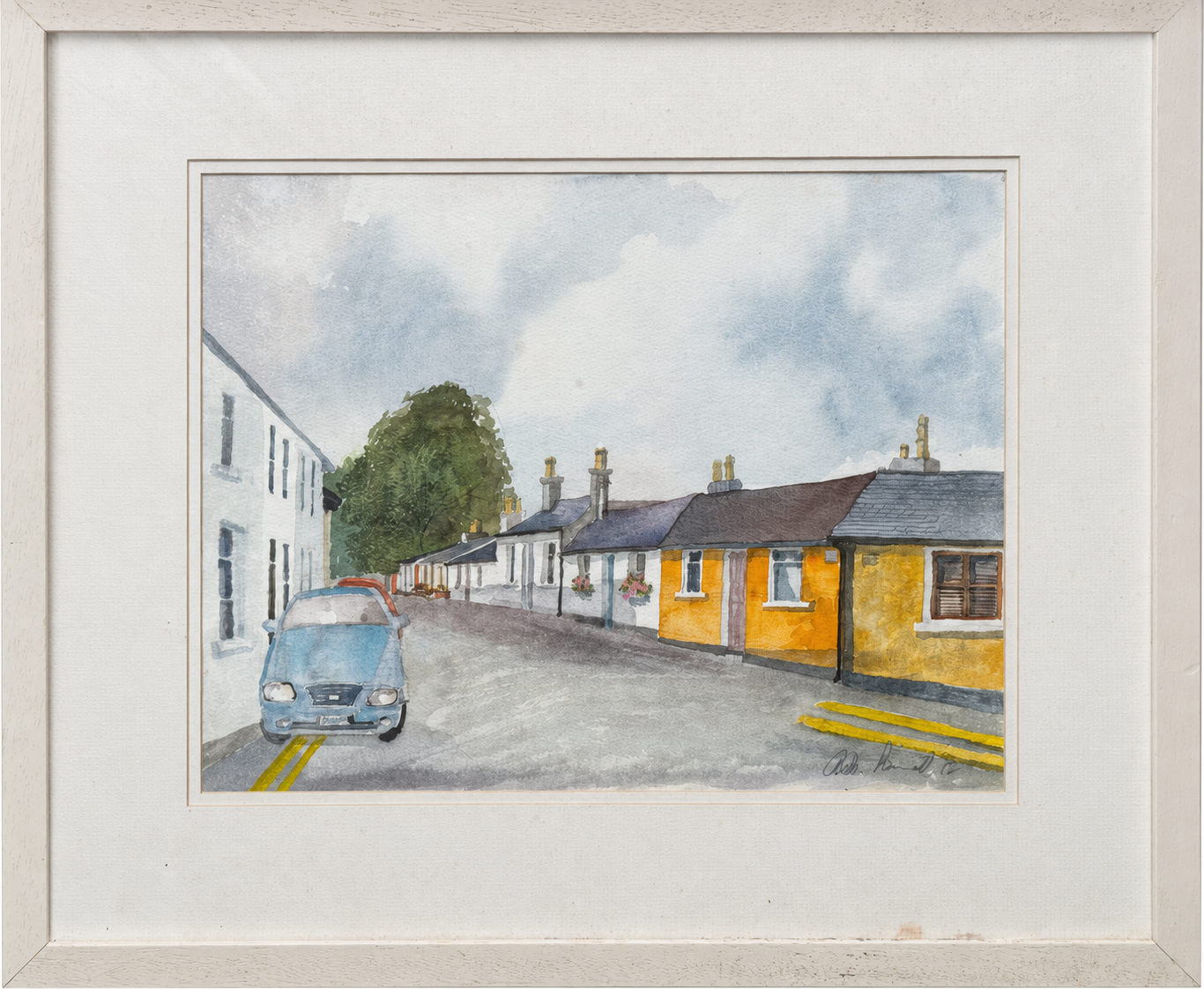Blue Car on the Village Street
